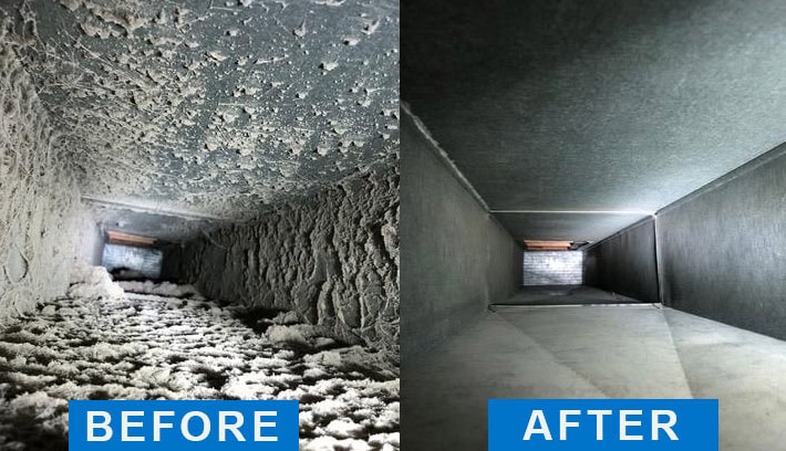 air duct cleaning after water damage technician cleaning ductwork
