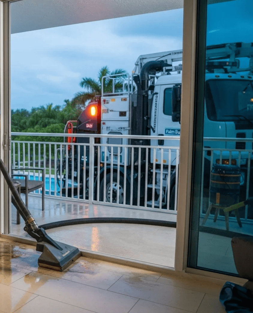 Technician shutting off water source during flood damage restoration